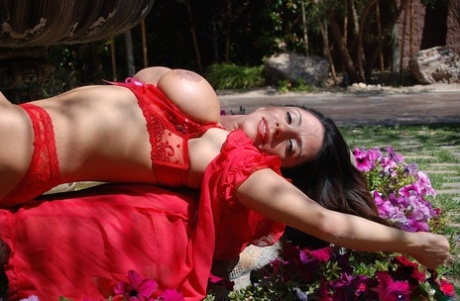 Длинноногая леди Ариэлла Феррера обнажает свои большие сиськи в саду 14