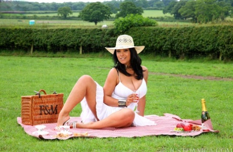 Горячая леди средних лет Даника Коллинз мастурбирует во время пикника на одеяле 1