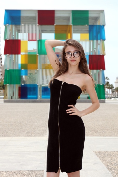 Занудная молоденькая Мила показывает свои сиськи и задницу на смотровой площадке над своим городом 15